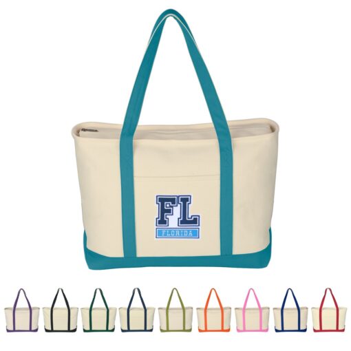 Large Heavy Cotton Canvas Boat Tote Bag With Tackle Twill Patch