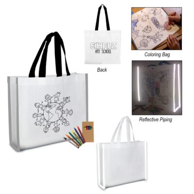 Reflective Non-Woven Coloring Tote Bag With Crayons-1