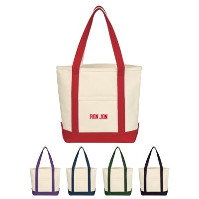 Small Heavy Cotton Canvas Boat Tote Bag With Tackle Twill Patch