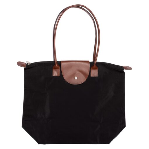 Folding Tote Bag w/Leather Flap Closure-2