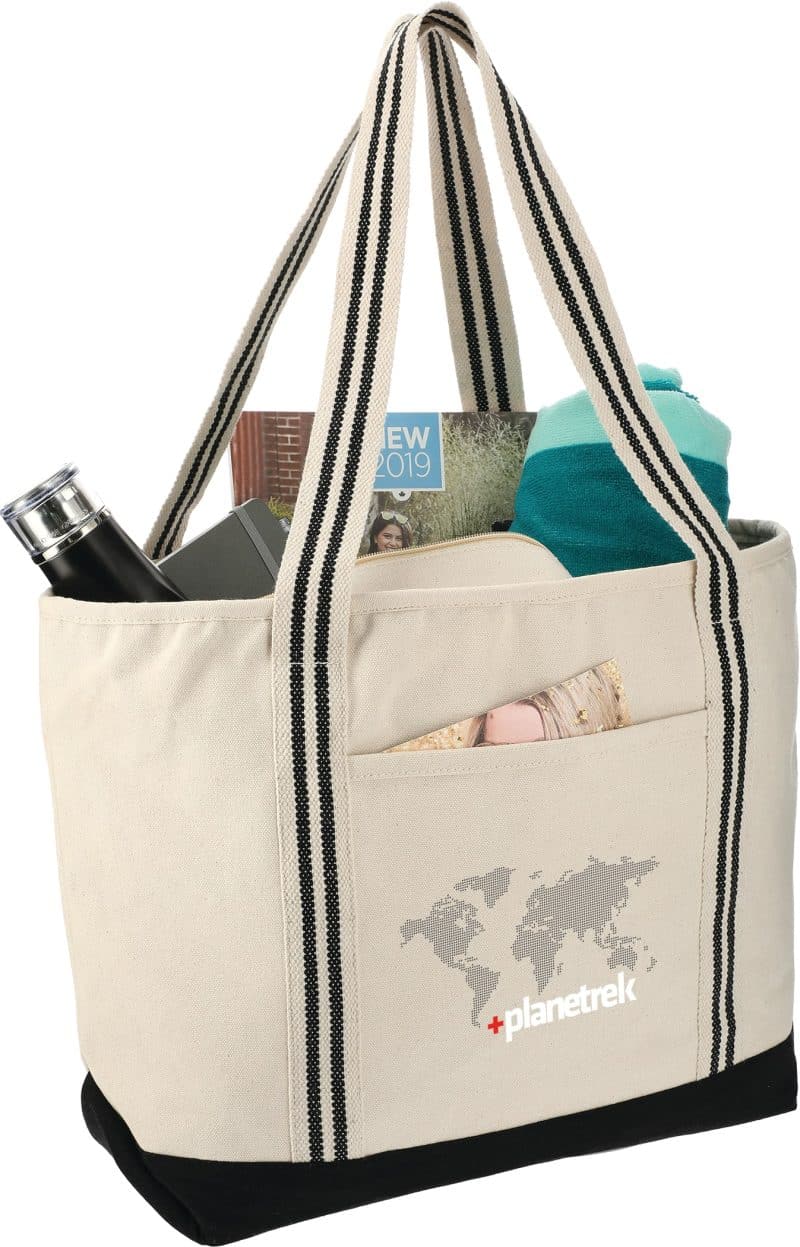 Custom Atlantic Stripe 20oz Cotton Zippered Boat Tote with logo - 7