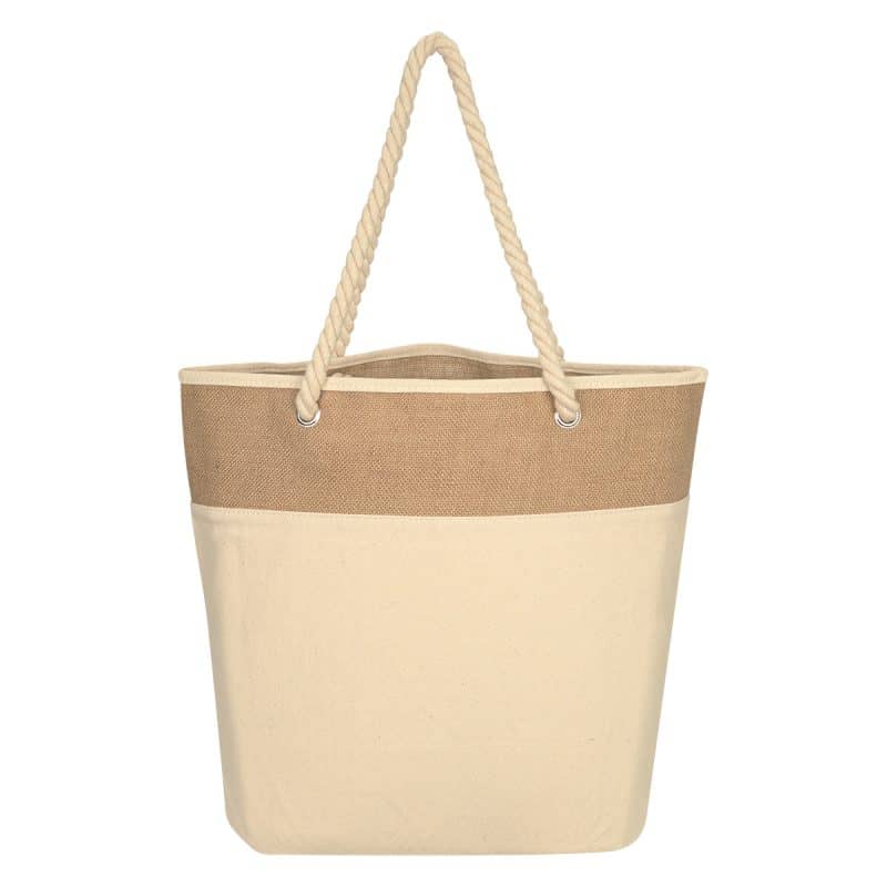 Custom Burlap Rope Tote Bag with logo - 1
