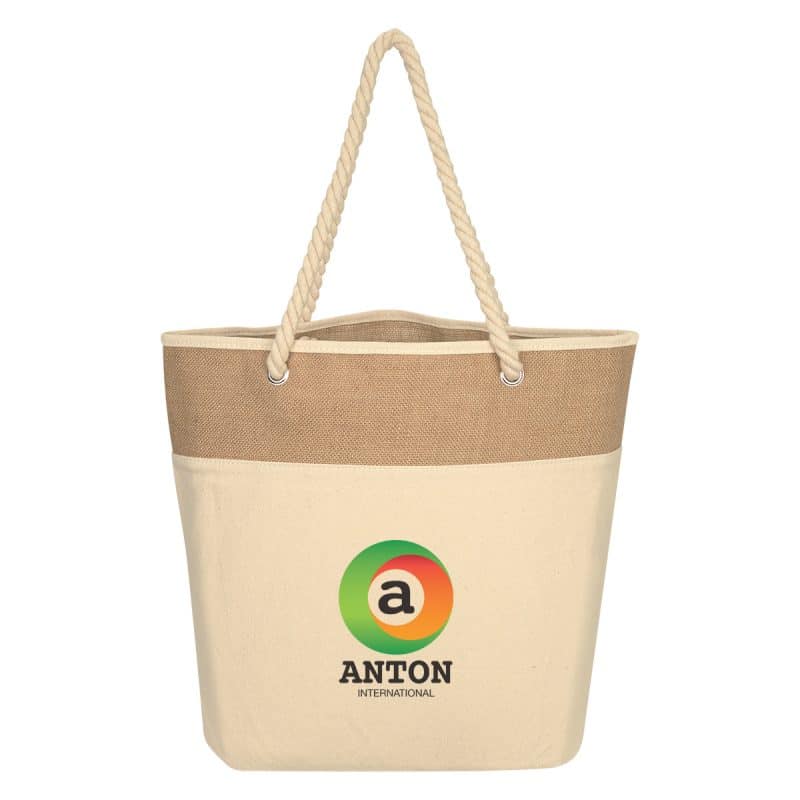Custom Burlap Rope Tote Bag with logo - 2