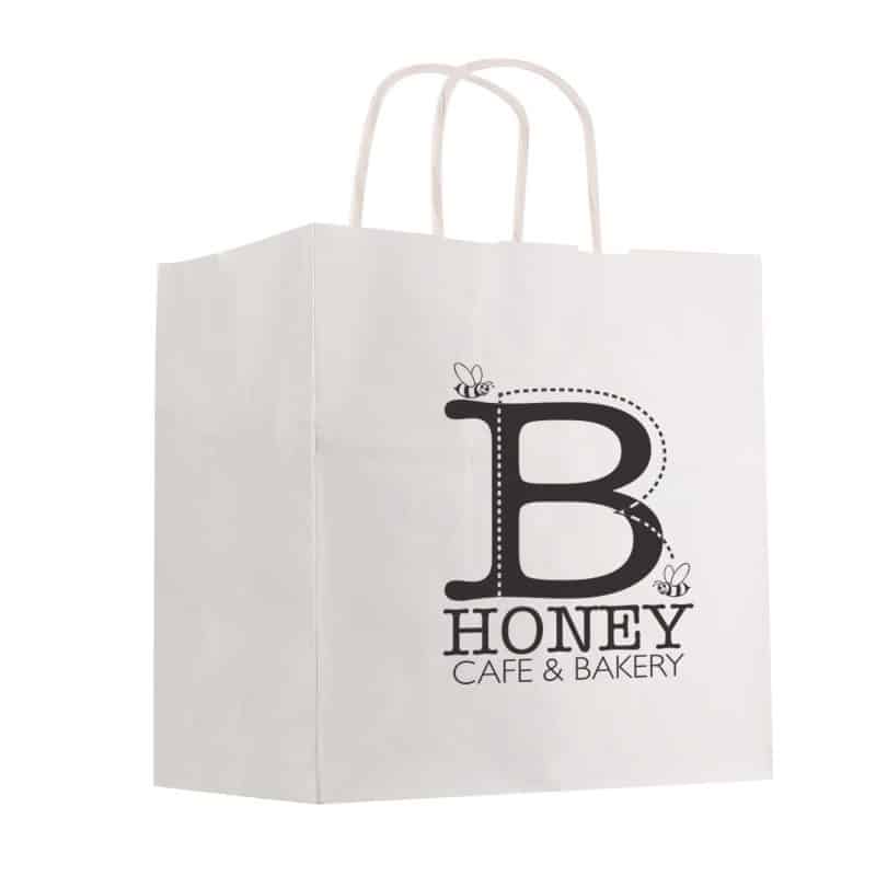 Custom Kraft Paper White Shopping Bag - 10" X 10" with logo - 2