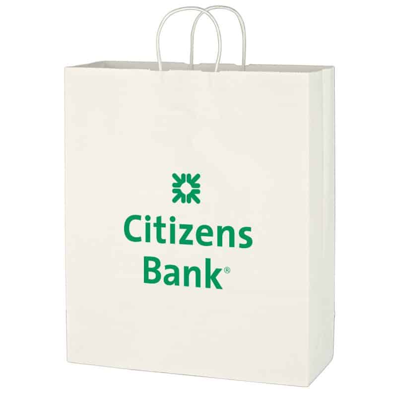 Custom Kraft Paper White Shopping Bag - 16" X 19" with logo
