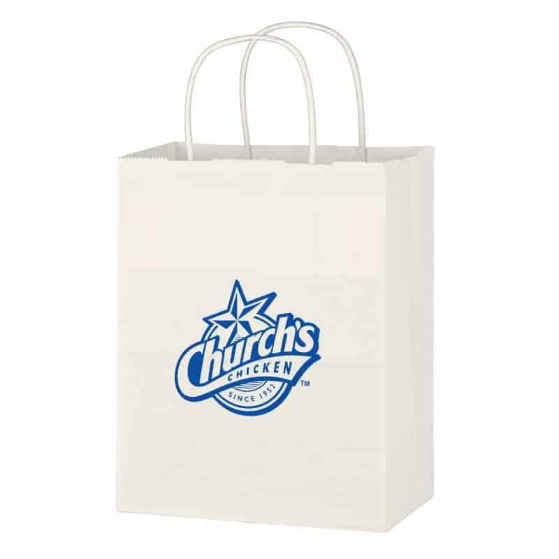 Custom Kraft Paper White Shopping Bag - 8" X 10-1/4" with logo - 1