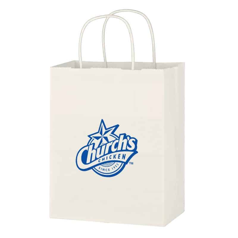 Custom Kraft Paper White Shopping Bag - 8" X 10-1/4" with logo