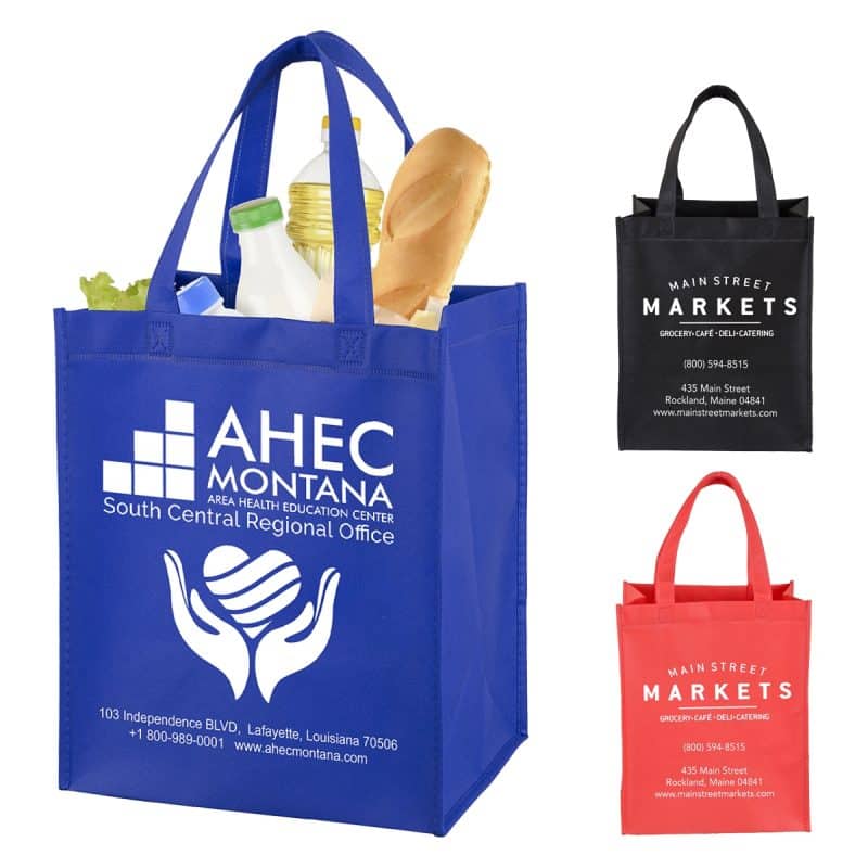 Custom 10"W x 12"H x 8" Gusset - "FULL VIEW" Junior Large Imprint Grocery Shopping Tote Bag with logo