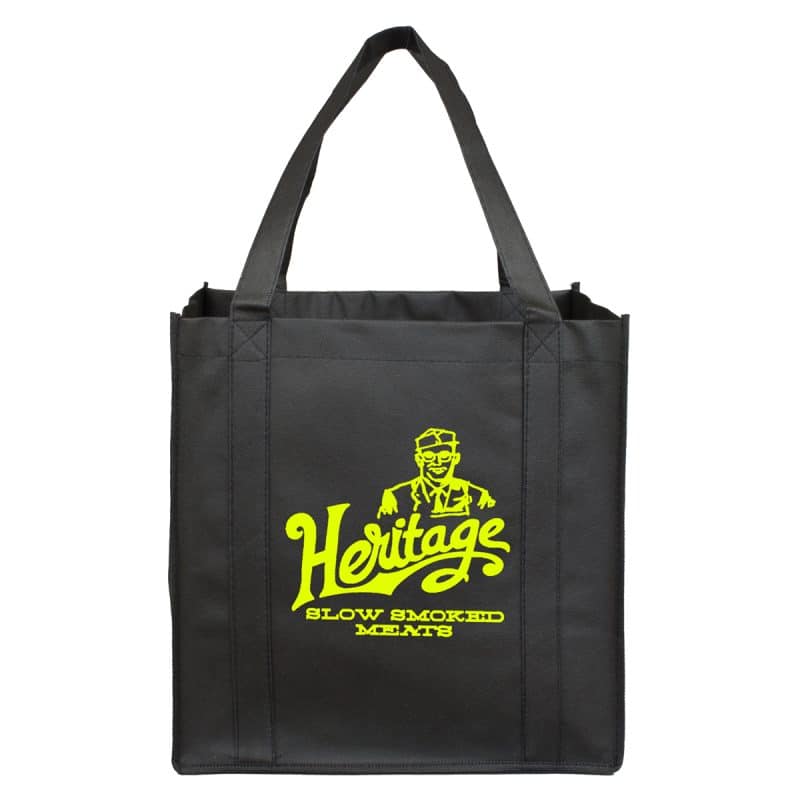 Custom 12-1/2"W x 13"H x 8"Gusset - "MEGA" Grocery Shopping Tote Bag with logo - 9