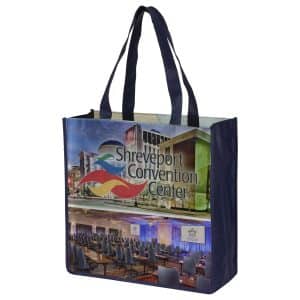 Custom 13"W x 13"H x 5"Gusset - "COLUMBUS" Full Color Import Air Ship Grocery Shopping Tote Bags (Overseas) with logo