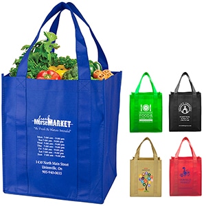Custom 13"W x 15"H x 10"Gusset -"SUPER MEGA" Grocery Shopping Tote Bag with logo