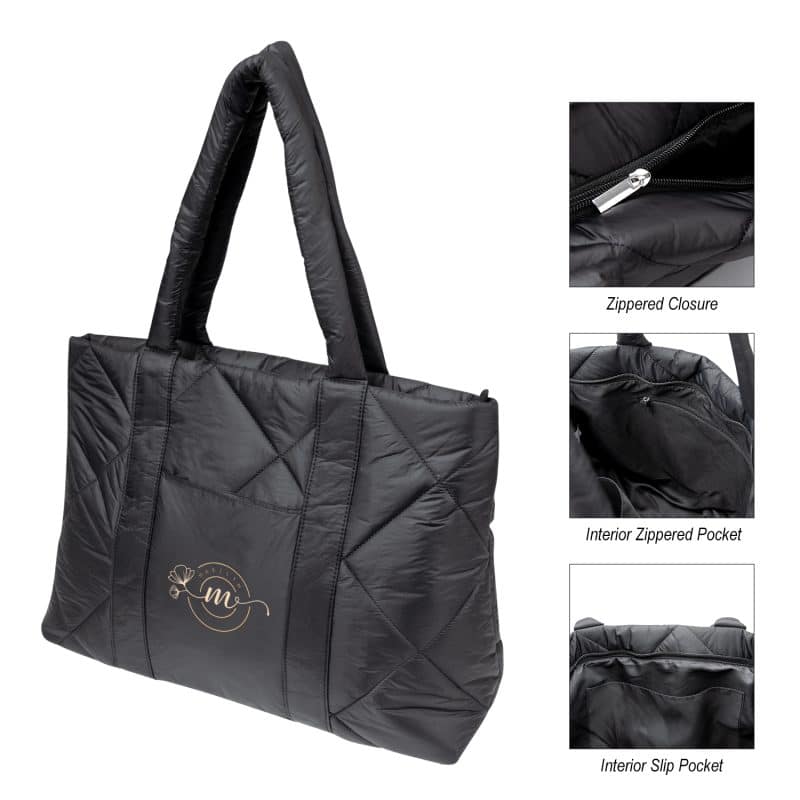 Custom Luxe Quilted Puffer Tote Bag with logo