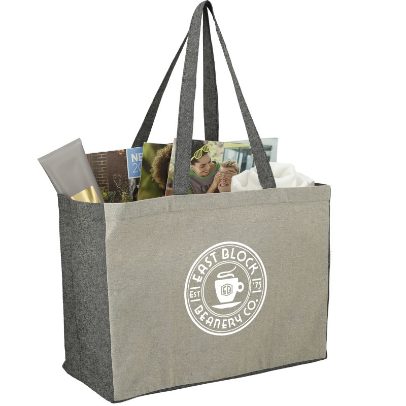 Custom Recycled Cotton Contrast Side Shopper Tote with logo - 3