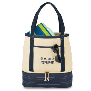 Custom Coastal Cotton Insulated Tote - Navy Blue-Natural with logo