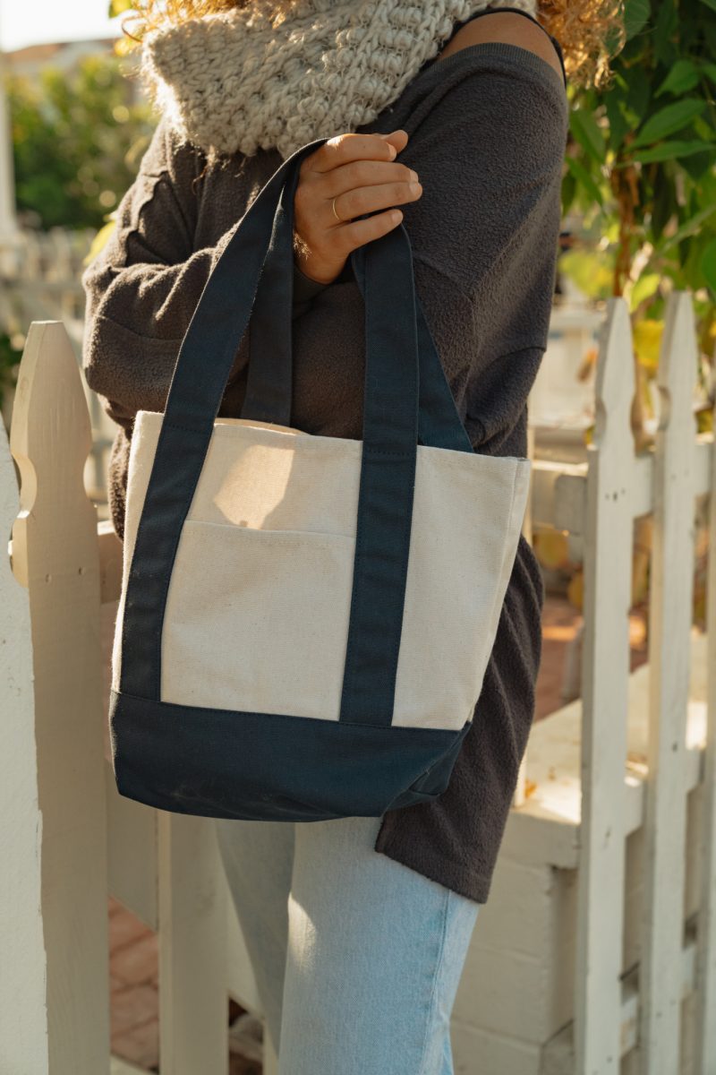 Custom Mini Canvas Tote - True Navy with logo - 7