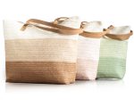 Custom Paper Straw Beach Tote Bag with Faux Leather Handle with logo
