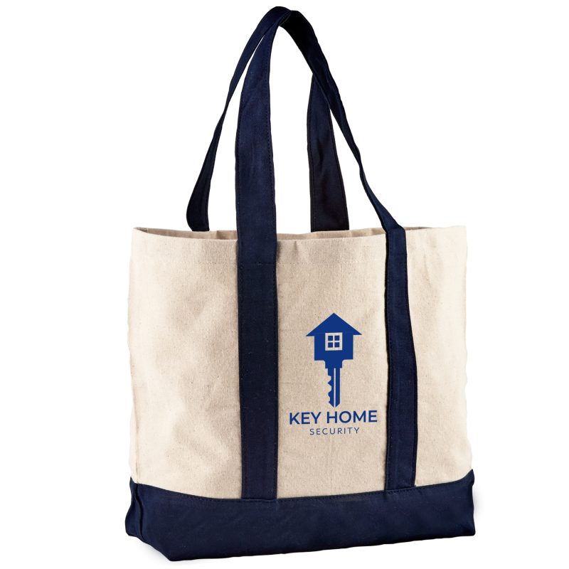 Custom 10 Oz. Newport Cotton Canvas Striped Tote Bag with logo - 4