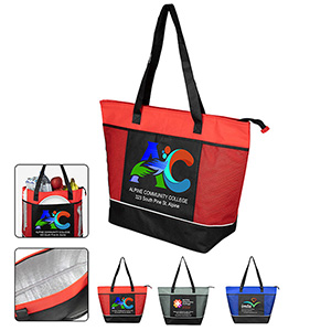 Custom (22"Wx16"Hx7½") Gusset - "FROST LINE" Super-Sized Insulated Zipper Cooler Tote with logo