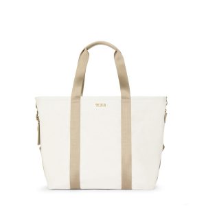 Custom Tumi Alpha Bravo Essential Medium East West Tote Bag - Off White/Tan with logo