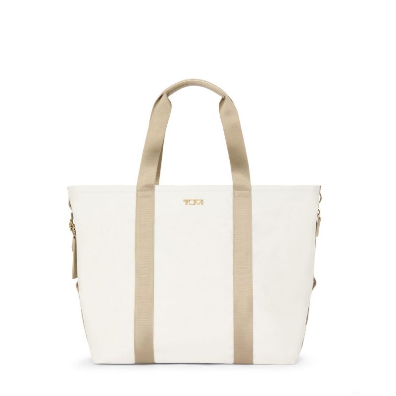 Custom Tumi Alpha Bravo Essential Medium East West Tote Bag - Off White/Tan with logo