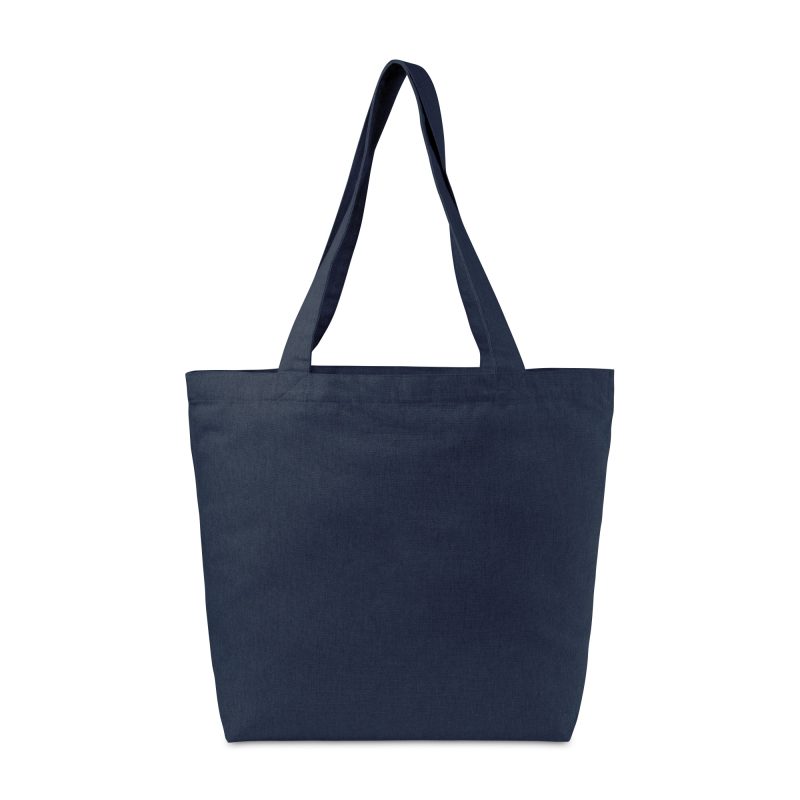 Custom AWARE™ Recycled Cotton Shopper Tote with Interior Zip Pocket - Indigo Denim with logo - 1