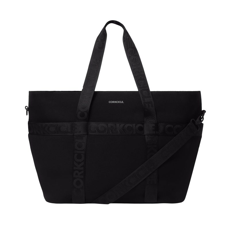 Custom Corkcicle Estelle Tote Bag - Black Neoprene with logo