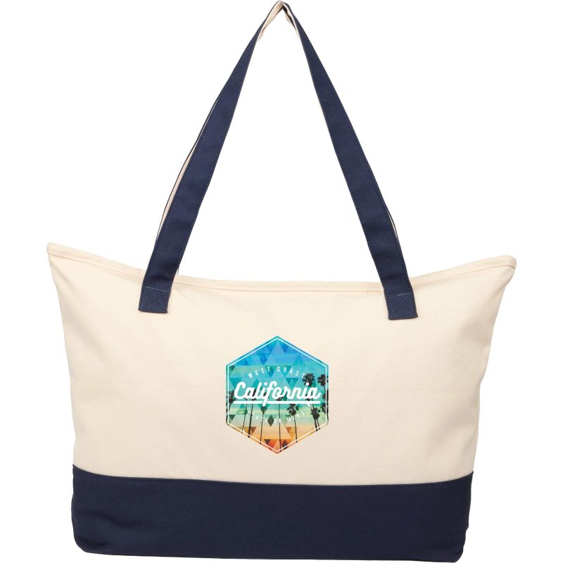 Custom Color Accent Zippered Cotton Tote with logo