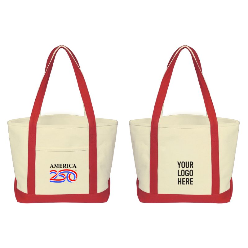 Custom America250™ Medium Starboard 24 Oz. Recycled Cotton Canvas Tote Bag with logo