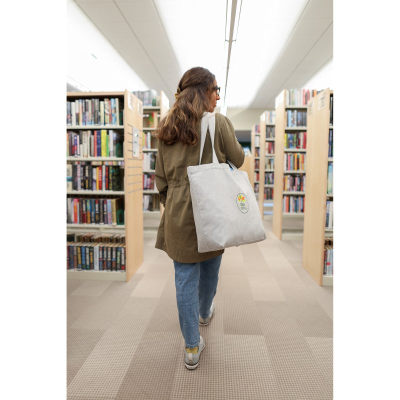 Custom Recycled Cotton Shopper Tote with Interior Pocket - AWARE™ - Light Grey with logo - 6