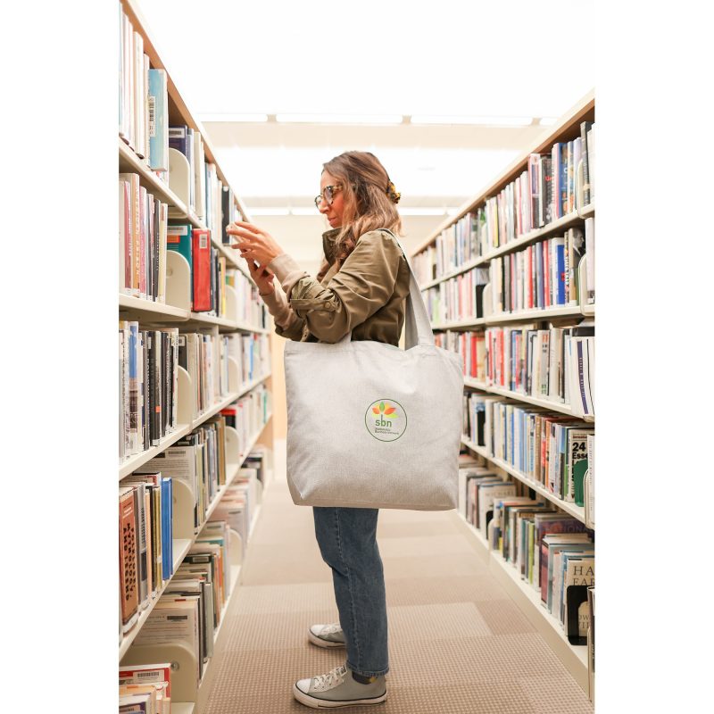 Custom Recycled Cotton Shopper Tote with Interior Pocket - AWARE™ - Light Grey with logo - 8