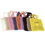 Custom Eco-Friendly Hand-Woven Bohemian Summer Paper Straw Tote Bag with logo