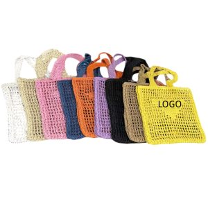 Custom Eco-Friendly Hand-Woven Bohemian Summer Paper Straw Tote Bag with logo