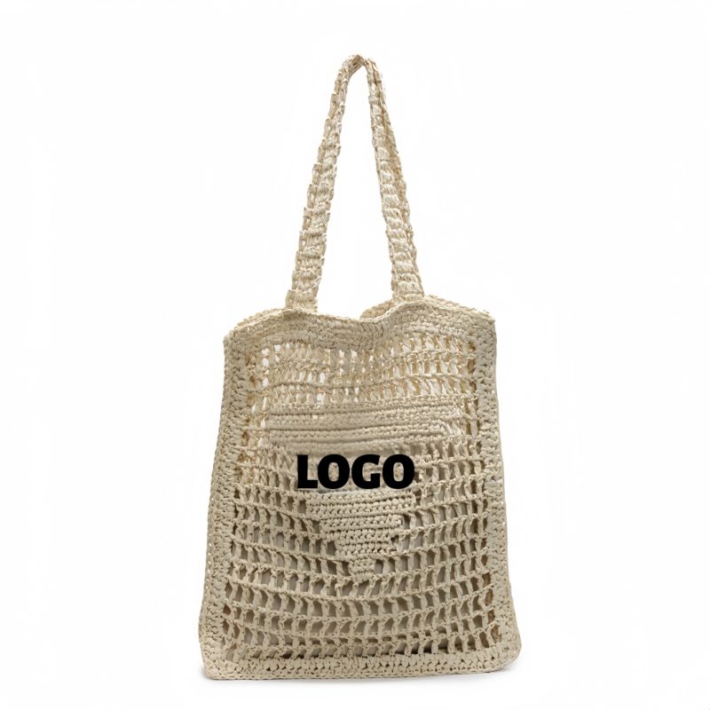 Custom Eco-Friendly Hand-Woven Bohemian Summer Paper Straw Tote Bag with logo - 6