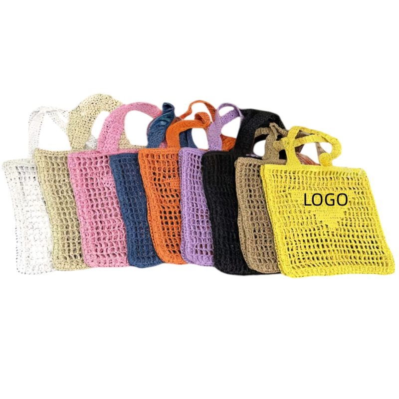 Custom Eco-Friendly Hand-Woven Bohemian Summer Paper Straw Tote Bag with logo