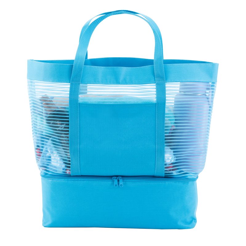 Custom 2" 1 Striped Mesh Beach Bag Cooler with logo - 5