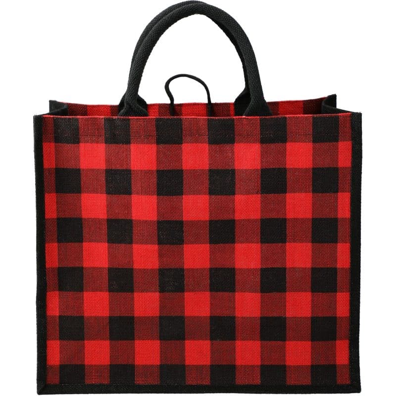 Custom Buffalo Plaid Printed Jute Tote with logo - 1