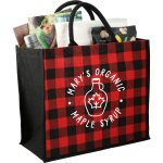 Custom Buffalo Plaid Printed Jute Tote with logo - 2