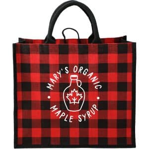 Custom Buffalo Plaid Printed Jute Tote with logo