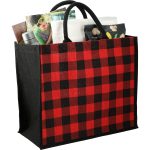 Custom Buffalo Plaid Printed Jute Tote with logo - 5