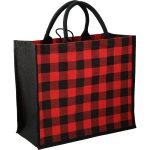 Custom Buffalo Plaid Printed Jute Tote with logo - 6