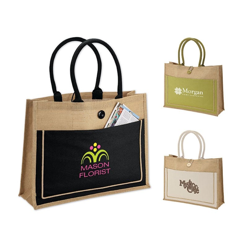 Custom Camden Natural Jute Tote with logo