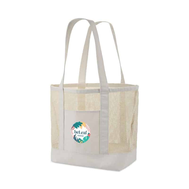 Custom Canvas Mesh Tote - Natural with logo - 2