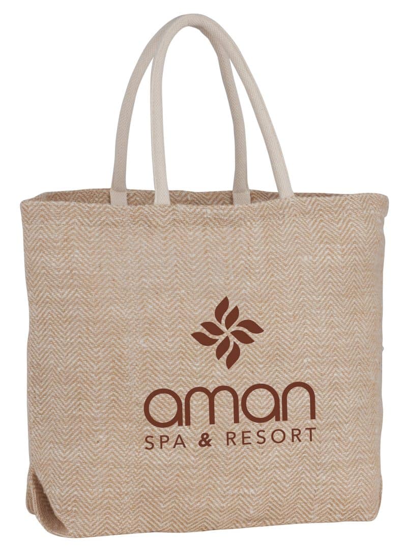 Custom Herringbone Jute Tote with logo - 2