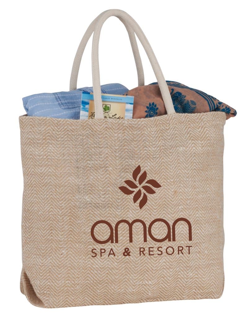 Custom Herringbone Jute Tote with logo - 3