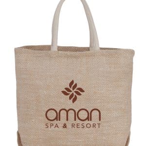 Custom Herringbone Jute Tote with logo