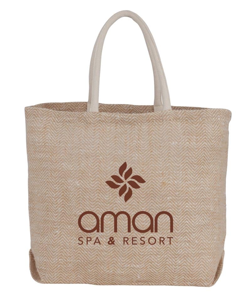 Custom Herringbone Jute Tote with logo