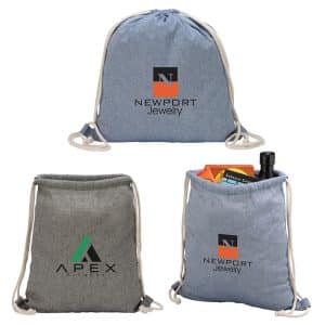 Custom Huron Recycled Cotton Drawstring Tote with logo