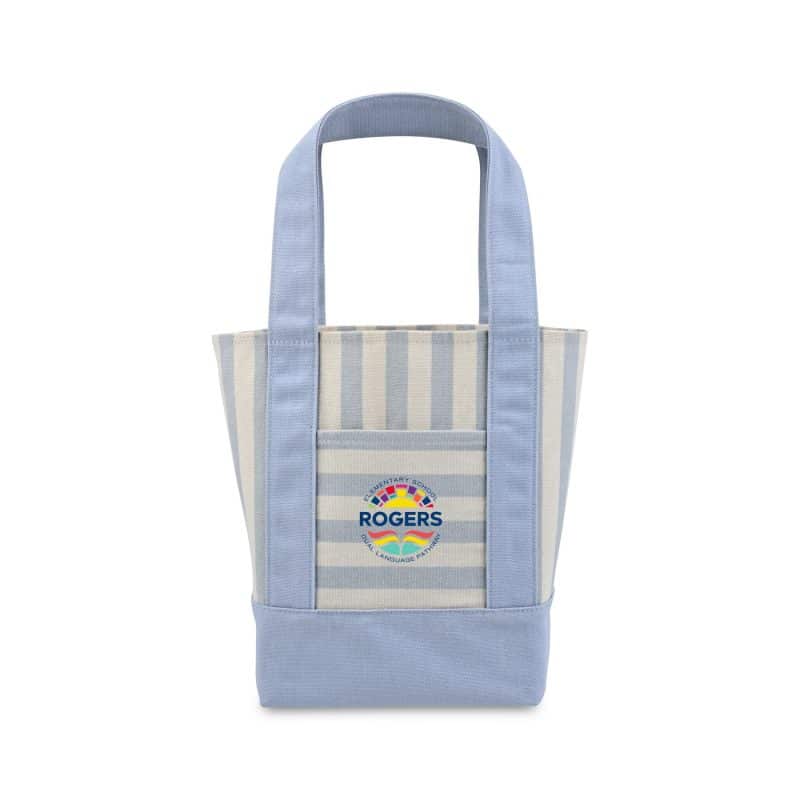 Custom Mini Canvas Tote - Blue Stripe with logo