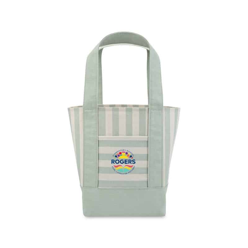 Mini-Canvas-Tote-Green-Stripe-102307-Q50 Custom Mini Canvas Tote - Green Stripe with logo