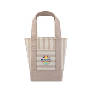 Custom Mini Canvas Tote - Tan Stripe with logo